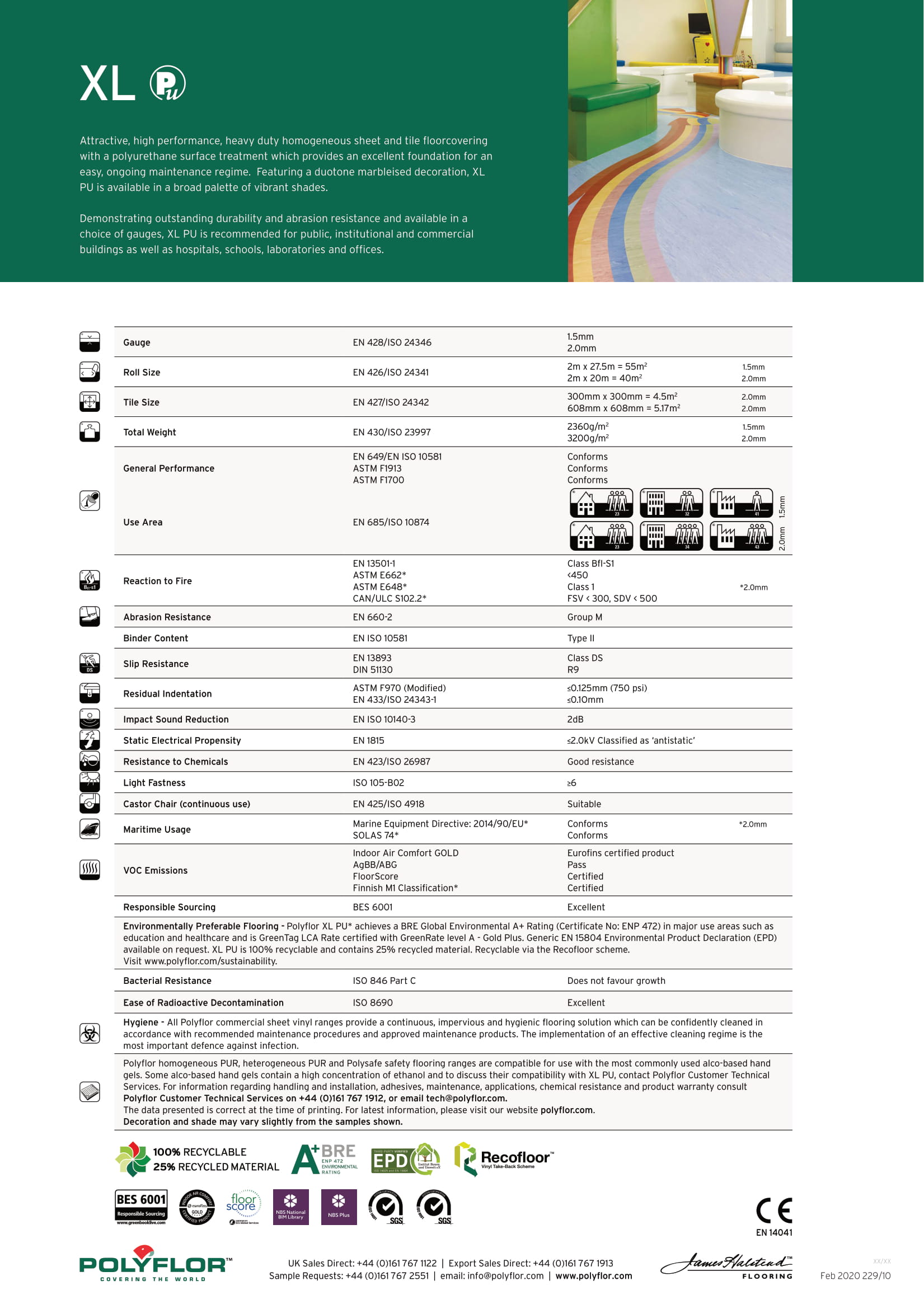 Homogeneous Polyflor XL PU -  Connemara Green Specs